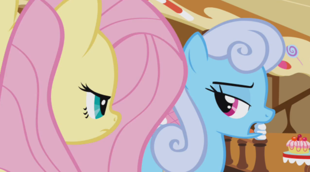 "Fluttershy, you're being so unreasonable.  I didn't cut in line; I redistributed your front of the line privilege."